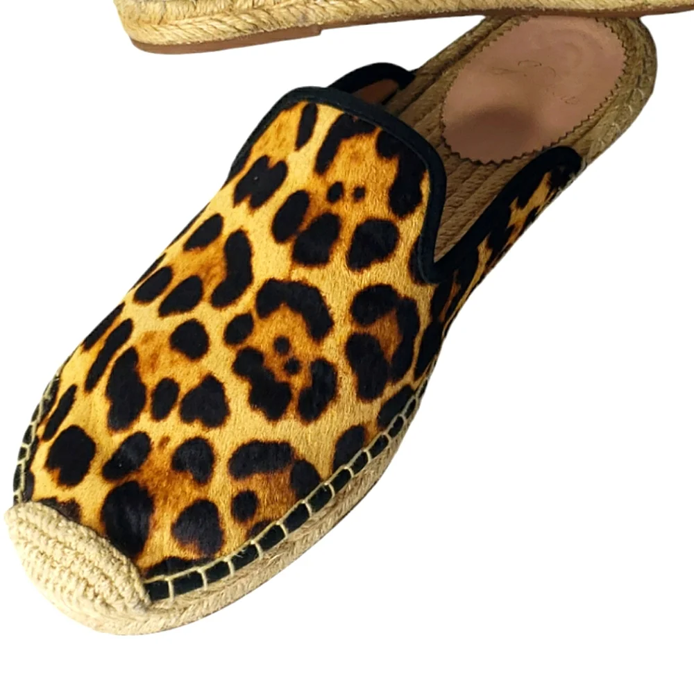 J. Crew Leopard Print Espadrille Mules in Brown and Black
